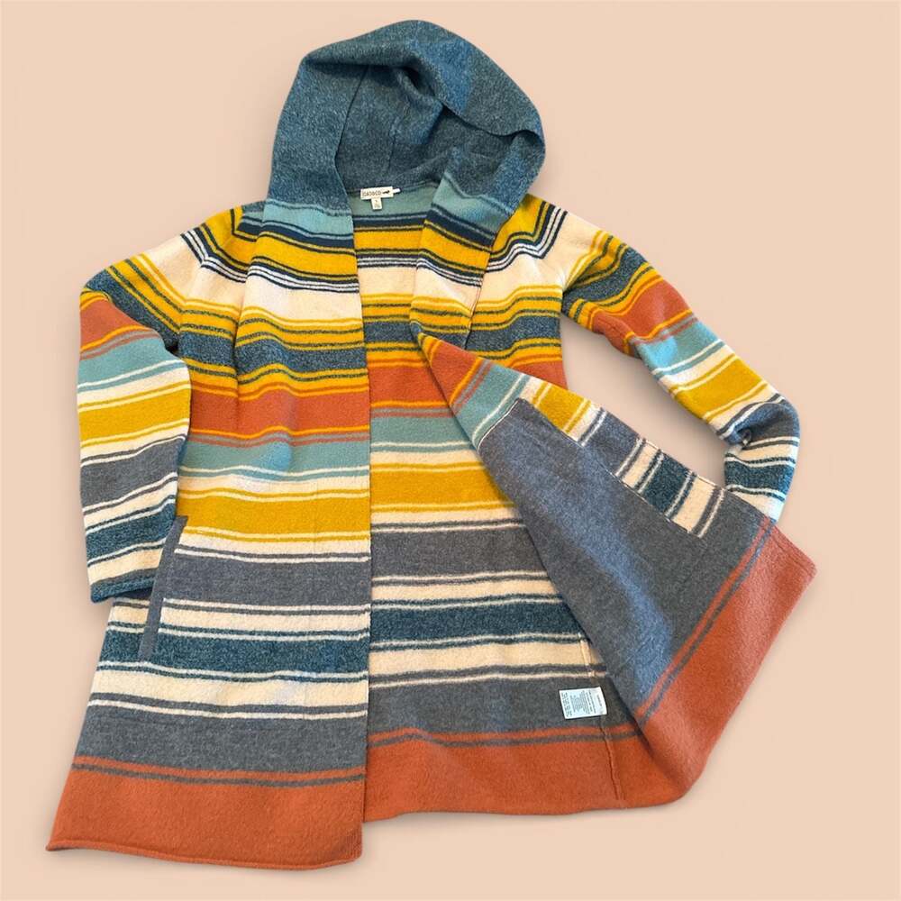 Toad&Co Merino Heartfelt Hoodie Striped Wool Open Front Cardigan